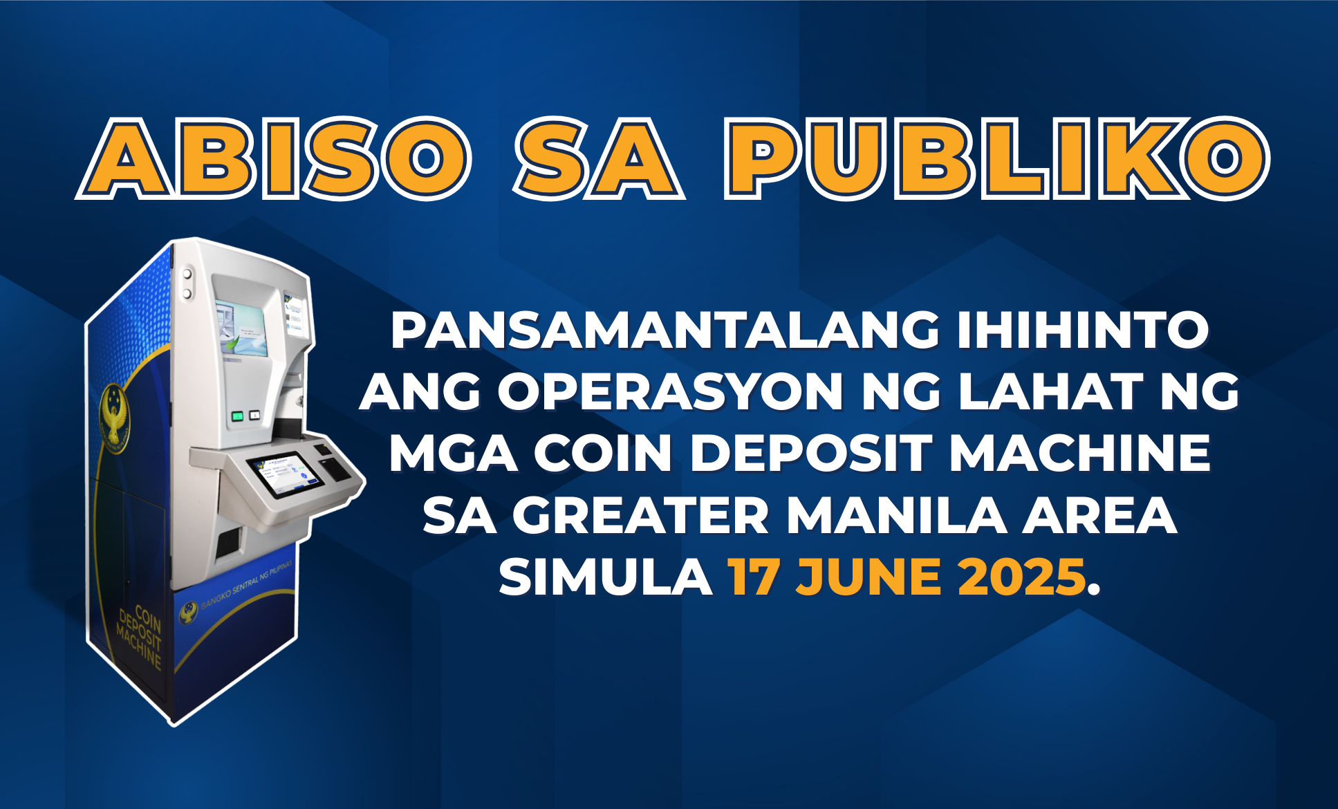 BSP Advisory on Coin Deposit Machines